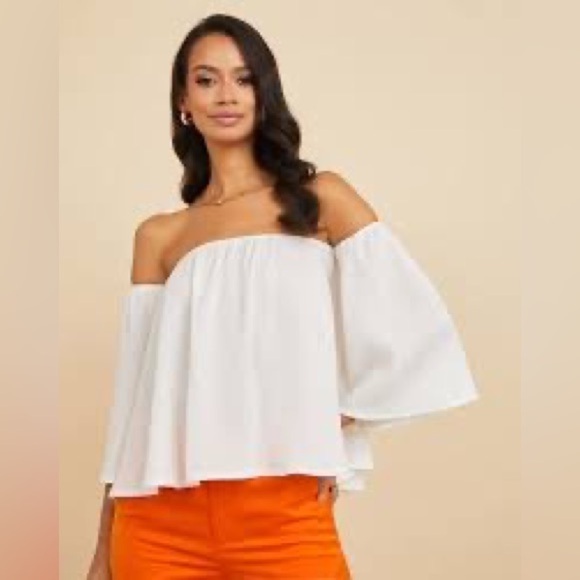 White off the shoulder lose flowy top XS - Picture 1 of 10